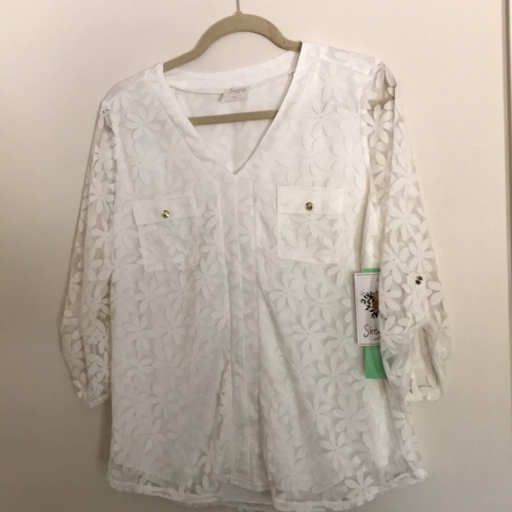 White flowered lace blouse